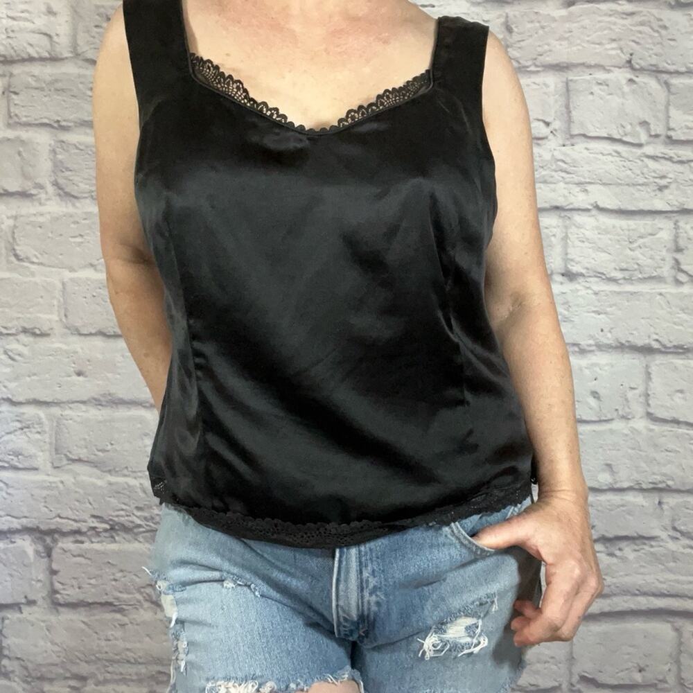 Melrose vintage silk charmeuse cami blouse with lace trim